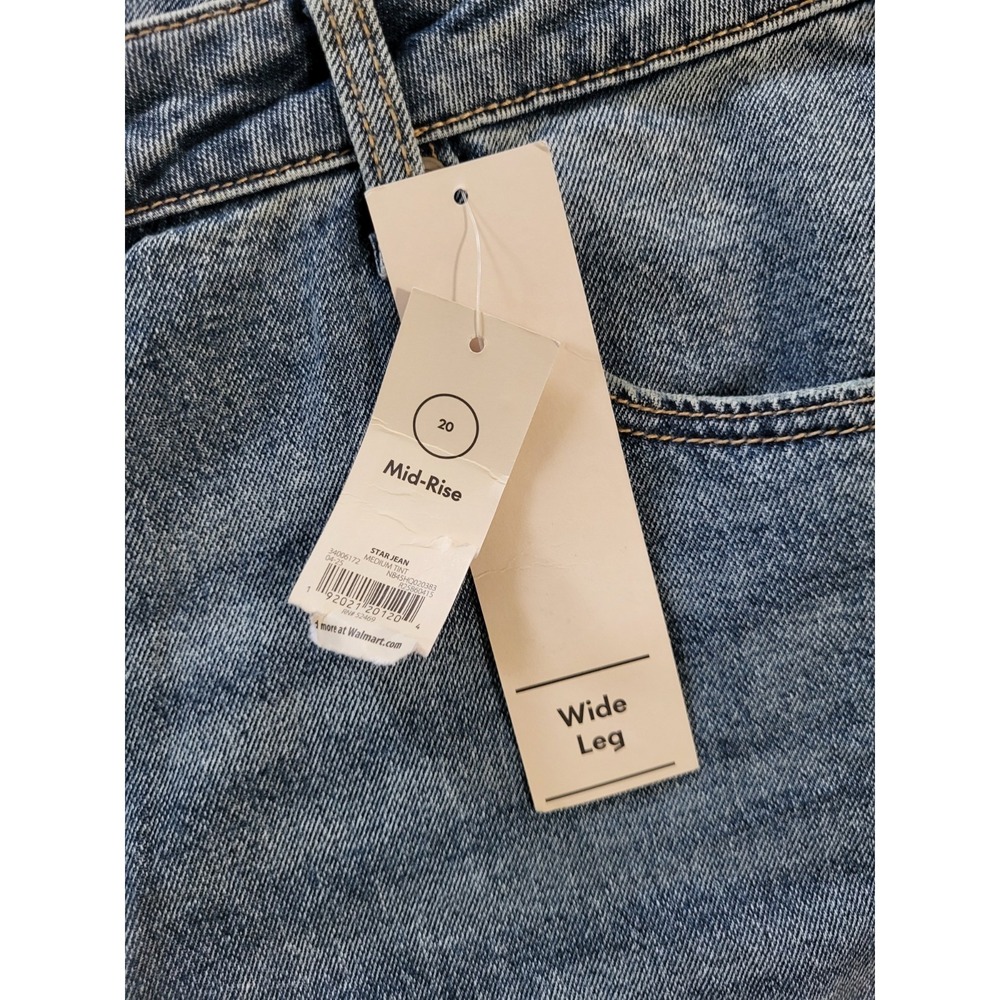 New Wide Leg Mid Rise Star Patch Denim Jeans No Boundaries Sz 20 - Picture 5 of 8